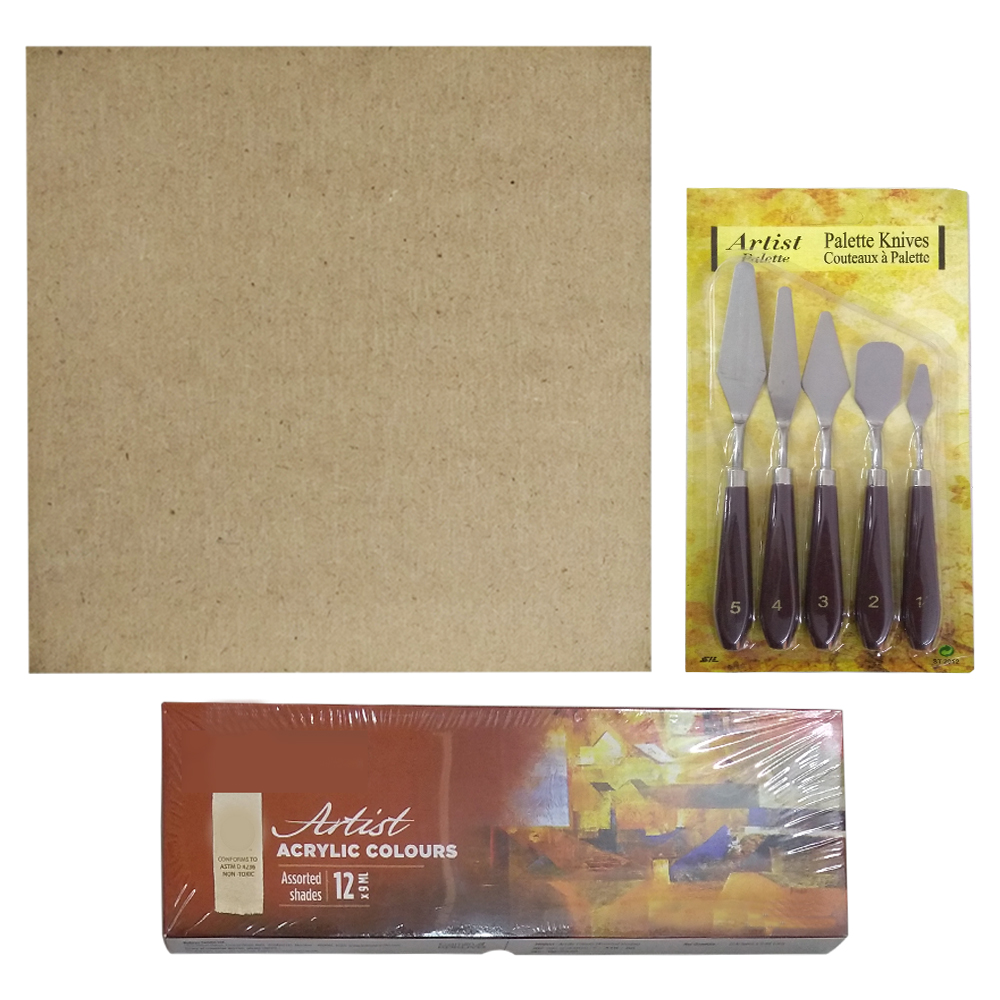 Knife Painting on MDF Square Board DIY Kit by Penkraft